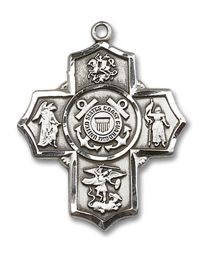 Large Coast Guard 5-Way Medal - Sterling Silver 1 1/4 x 1 Pendant 5790SS3