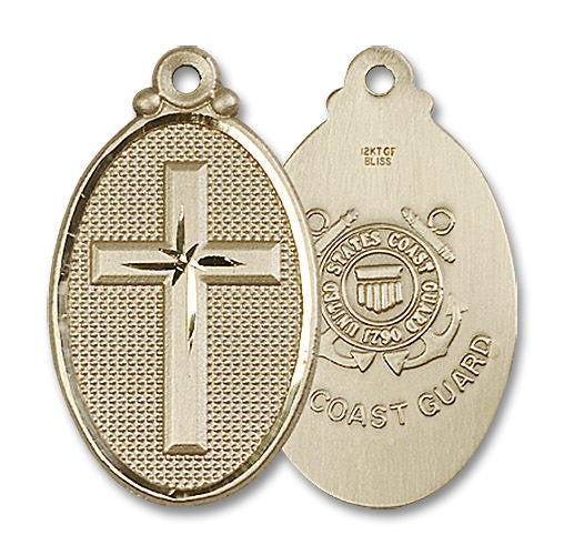 Large Coast Guard Cross Medal - 14kt Gold 1 1/8 x 5/8 Oval Pendant 4145Y