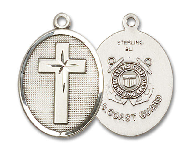 Large Coast Guard Cross Medal - Sterling Silver 1 1/8 x 3/4 Oval Pendant 0783SS3
