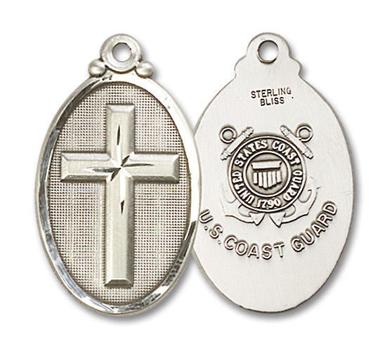 Large Coast Guard Cross Medal - Sterling Silver 1 1/8 x 5/8 Oval Pendant 4145YSS3