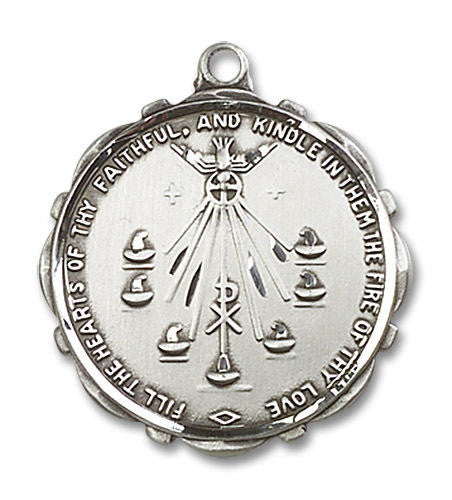 Large Confirmation Seven Gifts Medal - Sterling Silver 1 x 7/8 Round Pendant 5897SS