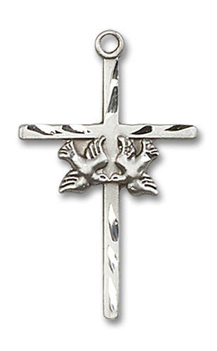 Large Cross with Two Doves Pendant - Sterling Silver 1 x 5/8 5927SS