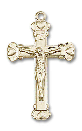 Large Crucifix with Hearts Pendant - 14kt Gold 1 1/8 x 5/8 0620