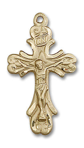 Large Embellished Crucifix Pendant - 14kt Gold 1 x 1/2 5421