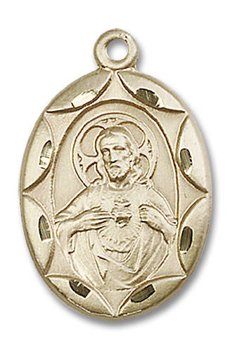 Large Embellished Scapular Medal - 14kt Gold 1 x 5/8 Oval Pendant 0801S