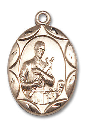 Large Embellished St Gerard Medal - 14kt Gold 1 x 5/8 Oval Pendant 0801G