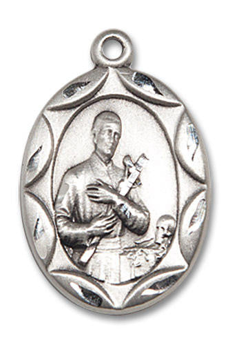 Large Embellished St Gerard Medal - Sterling Silver 1 x 5/8 Oval Pendant 0801GSS
