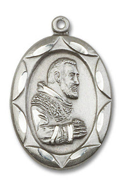 Large Embellished St. Padre Pio Medal - Sterling Silver 1" x 5/8" Oval Pendant (0801PISS)