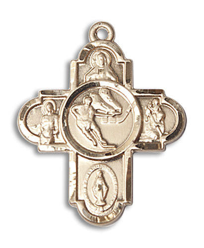 Large Ice Hockey 5-Way Medal - 14kt Gold 1 x 1 5/8 Pendant 5744