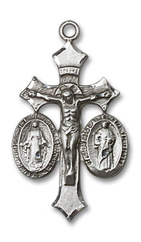 Large Jesus, Mary and Joseph Crucifix Pendant - Sterling Silver 1 1/8 x 5/8 1485SS