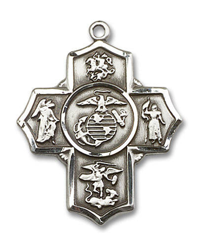 Large Marines 5-Way Medal - Sterling Silver 1 1/4 x 1 Pendant 5790SS4