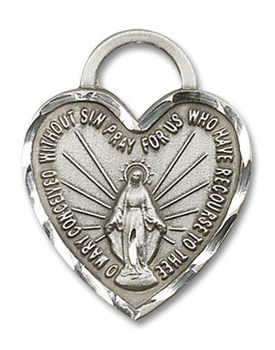 Large Miraculous Heart Shaped Pendant - Sterling Silver 1 x 3/4 3301SS
