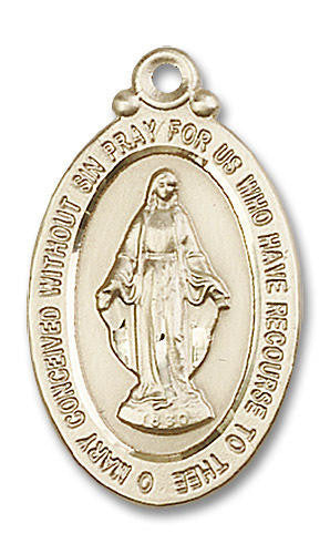 Large Miraculous Medal - 14kt Gold 1 1/8 x 5/8 Oval Pendant 4145M