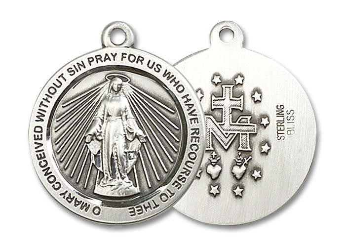Large Miraculous Medal - Sterling Silver 1 x 7/8 Round Pendant 4080SS