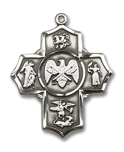 Large National Guard 5-Way Medal - Sterling Silver 1 1/4 x 1 Pendant 5790SS5