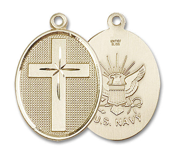 Large Navy Cross Medal - 14kt Gold 1 1/8 x 3/4 Oval Pendant 0783