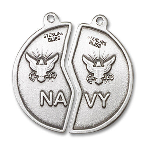 Large Navy Mizpah Medal Necklaces - Sterling Silver Pendant On 18 and 24 Chains 2012SS6