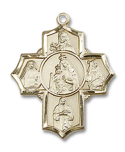 Large Our Lady of Mount Carmel Multi-Saint 5-Way Medal - 14kt Gold 1 1/4 x 1 Pendant 5702