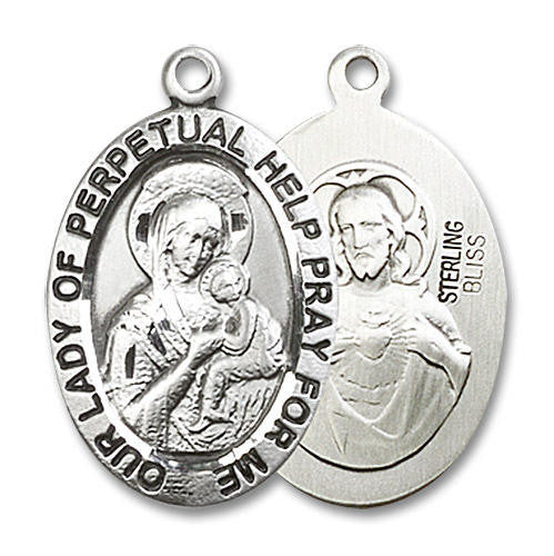 Large Our Lady of Perpetual Help Medal - Sterling Silver 1 x 5/8 Oval Pendant 4022SS