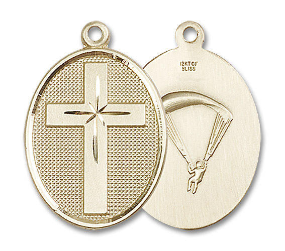 Large Paratrooper Cross Medal - 14kt Gold 1 1/8 x 3/4 Oval Pendant 0783