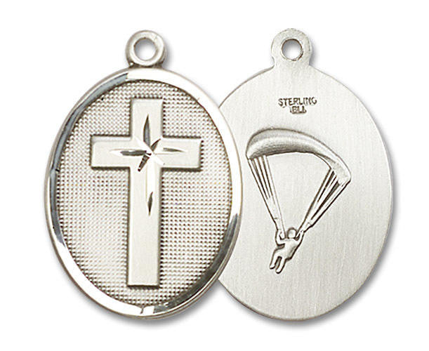 Large Paratrooper Cross Medal - Sterling Silver 1 x 3/4 Oval Pendant 0783SS7