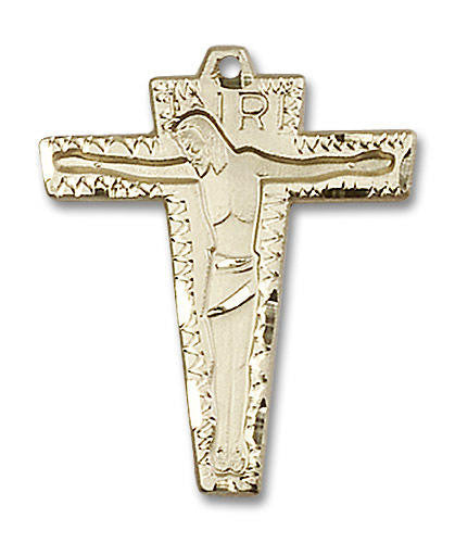 Large Primative Crucifix Pendant - 14kt Gold 1 1/8 x 7/8 0661