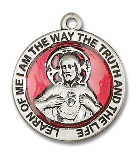 Large Red Scapular Medal - Sterling Silver 1 x 7/8 Round Pendant 4083ESS