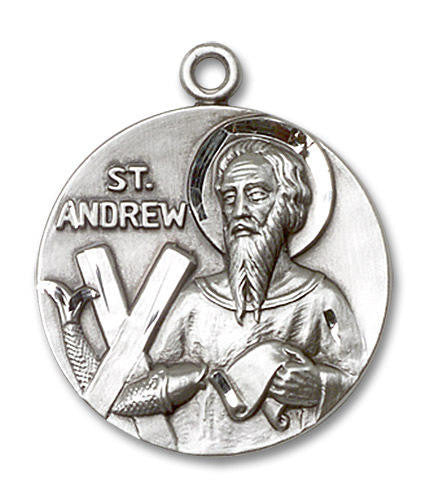 Large St Andrew Medal - Sterling Silver 1 x 7/8 Round Pendant 1552SS