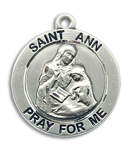 Large St Ann Medal - Sterling Silver 1 x 7/8 Round Pendant 4088SS