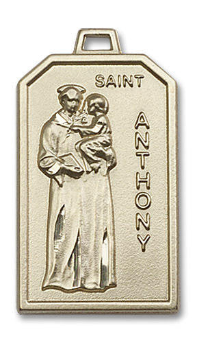 Large St Anthony Medal - 14kt Gold 1 1/8 x 5/8 Rectangular Pendant 5723