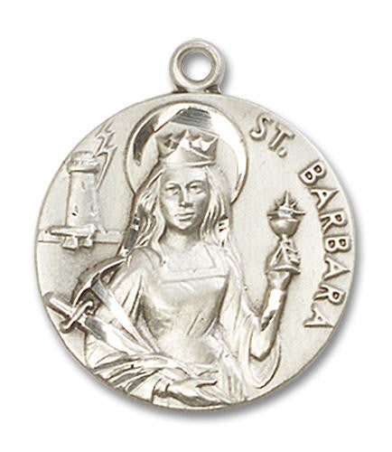 Large St Barbara Medal - Sterling Silver 1 x 7/8 Round Pendant 0834SS