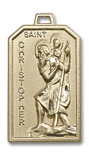 Large St Christopher Medal - 14kt Gold 1 1/8 x 5/8 Rectangular Pendant 5721