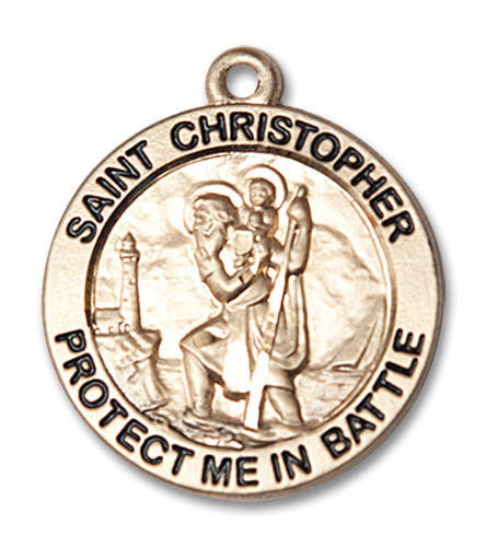 Large St Christopher Medal - 14kt Gold 1 x 7/8 Round Pendant 1174