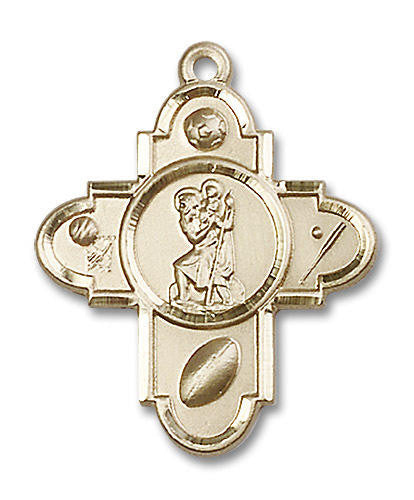 Large St Christopher Multi-Sport 5-Way Medal - 14kt Gold 1 1/4 x 1 Pendant 5707