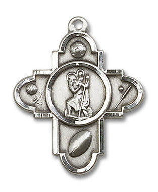 Large St. Christopher Multi-Sport 5-Way Medal - Sterling Silver 1 1/4" x 1" Pendant (5707SS)