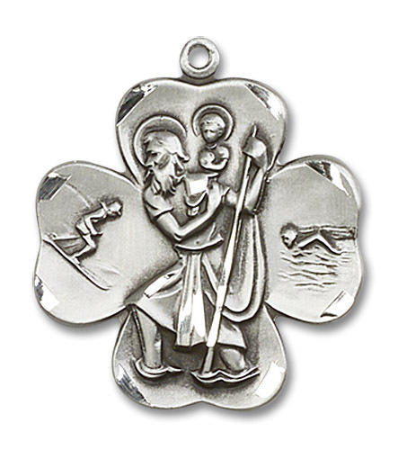 Large St Christopher Shamrock Sports Pendant - Sterling Silver 1 x 7/8 4136SS