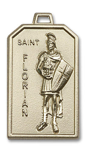 Large St Florian Medal - 14kt Gold 1 1/8 x 5/8 Oval Pendant 5726