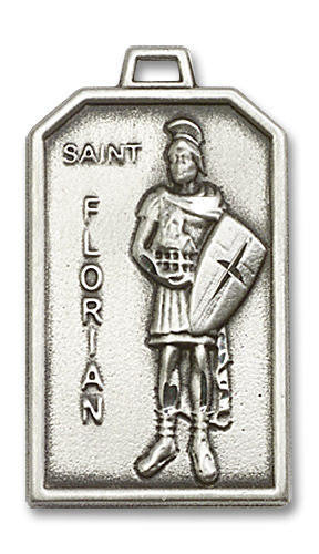 Large St Florian Medal - Sterling Silver 1 1/8 x 5/8 Rectangular Pendant 5726SS