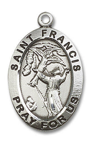 Large St Francis Medal - Sterling Silver 1 x 5/8 Oval Pendant 4029SS