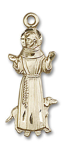 Large St Francis with Dog Pendant - 14kt Gold 1 x 3/8 5905