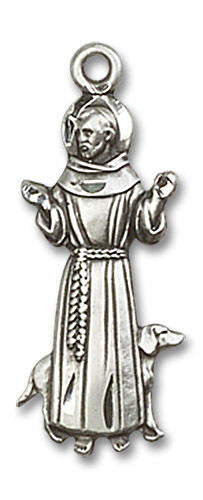 Large St Francis with Dog Pendant - Sterling Silver 1 x 3/8 5905SS