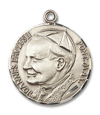Large St. John Paul II Medal with Papal Crucifix - Sterling Silver 1 1/4" x 1 1/8" Round Pendant (3003SS)