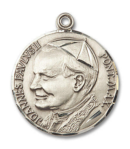 Large St John Paul II Medal with Papal Crucifix - Sterling Silver 1 1/4 x 1 1/8 Round Pendant 3003SS