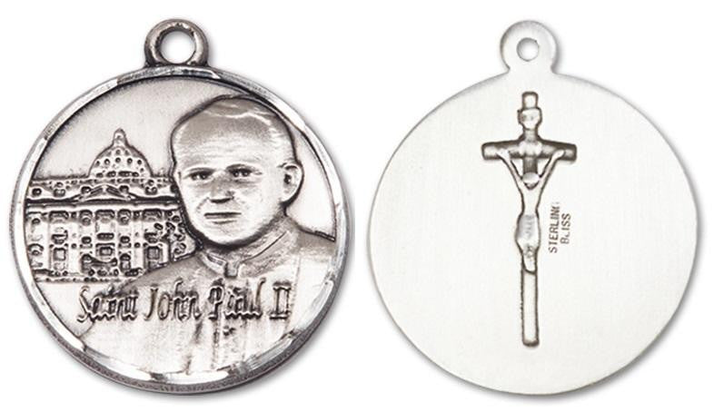 Large St John Paul II Vatican Medal - Sterling Silver 1 x 7/8 Round Pendant 1013SS