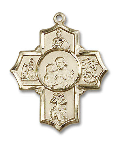 Large St Joseph Firefighter 5-Way Medal - 14kt Gold 1 1/4 x 1 Pendant 5709