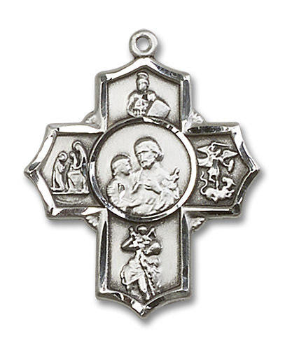 Large St Joseph Firefighter 5-Way Medal - Sterling Silver 1 1/4 x 1 Pendant 5709SS