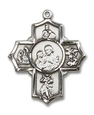 Large St. Joseph Firefighter 5-Way Medal - Sterling Silver 1 1/4" x 1" Pendant (5709SS)