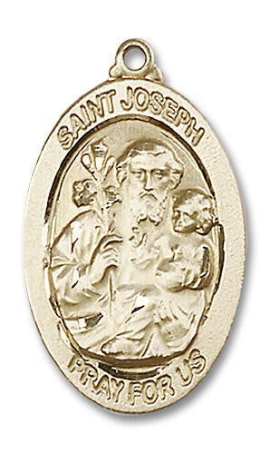 Large St Joseph Medal - 14kt Gold 1 1/8 x 5/8 Oval Pendant 4145K