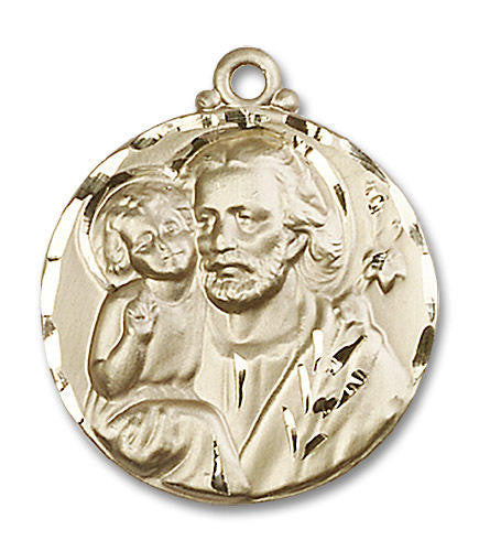 Large St Joseph Medal - 14kt Gold 1 1/8 x 7/8 Round Pendant 4141