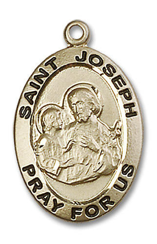 Large St Joseph Medal - 14kt Gold 1 x 5/8 Oval Pendant 4024